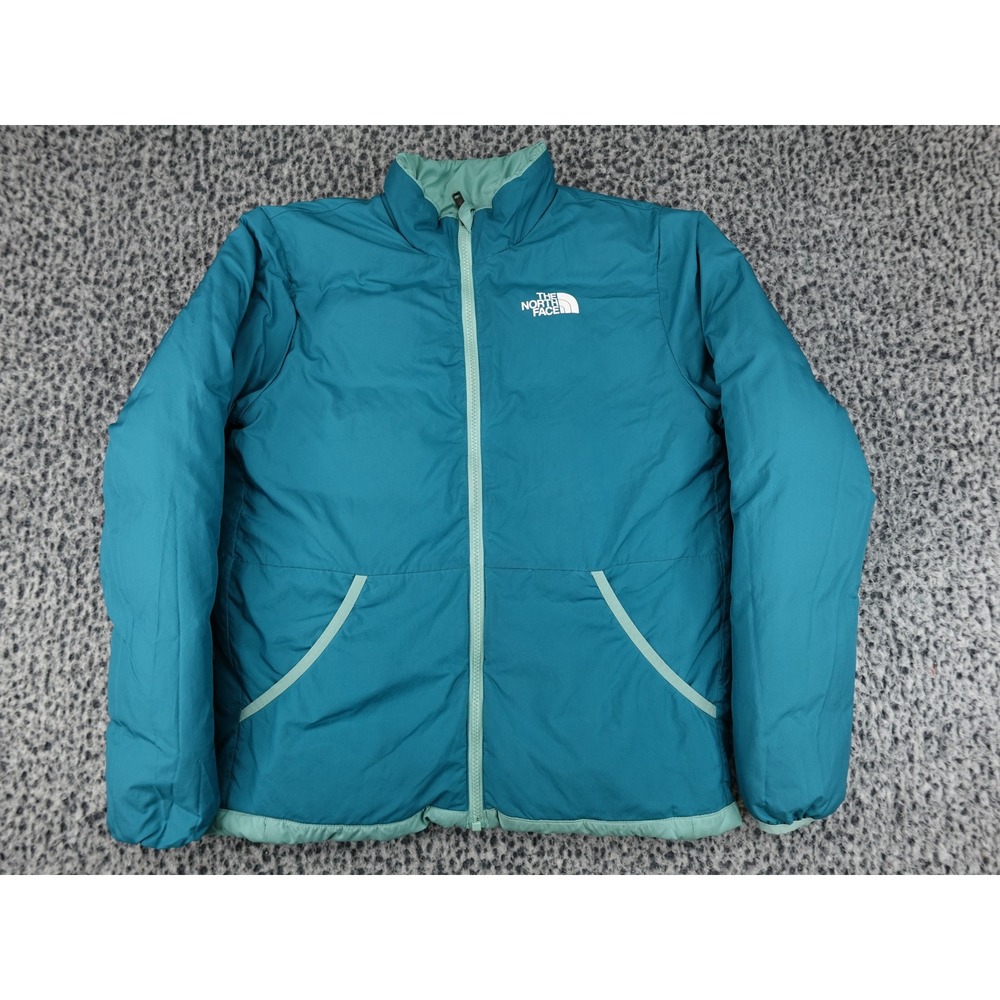 The‎ North Face Puffer Jacket Teen Unisex XL Teal Reversible Insulated Zip